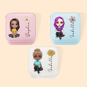 Boîte à Bijoux en Cuir Personnalisée avec Personnage Fleur de Naissance et Nom Cadeau Anniversaire Fête pour Femme