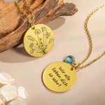 Personalisierte Münze Halskette mit Blumenstrauß von Geburtslume und Geburtsstein Geschenk für Damen Mutter Oma Schwester Freundin