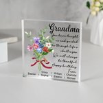 Gepersonaliseerd Geboortebloem Boeket Vierkant Acryl Blok met Naam en Wensbericht Verjaardagscadeau voor Beste Vriendin Mam Oma