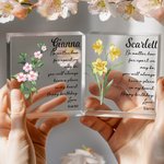 Gepersonaliseerd Geboortebloem Boeket Vierkant Acryl Blok met Naam en Wensbericht Verjaardagscadeau voor Beste Vriendin Mam Oma
