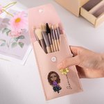 Personalised Cute Cartoon Women Girl Birth Flower Makeup Brush Bag Set with Name and 8 Pcs Makeup Brushes Birthday Mother's Day Gift for Her