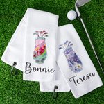 Personalized Colourful Golfing Clubs Golf Waffle Towel Absorb Sweat with Hanging Clip Name Birthday Gift for Golf Lovers
