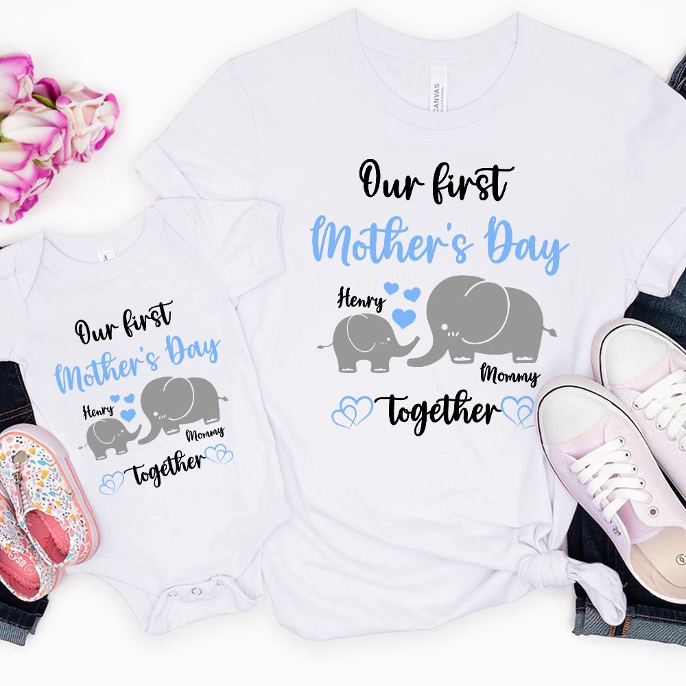 Discover Our First Mother's Day Together - Personalised 100% Cotton T-shirt Baby Bodysuit with Names Mother's Day Gift for Newborn