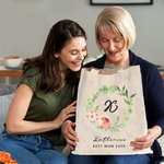 Personalized Best Mom Ever Floral Canvas Tote Bag with Name and Text Birthday Mother's Day Gift for Woman