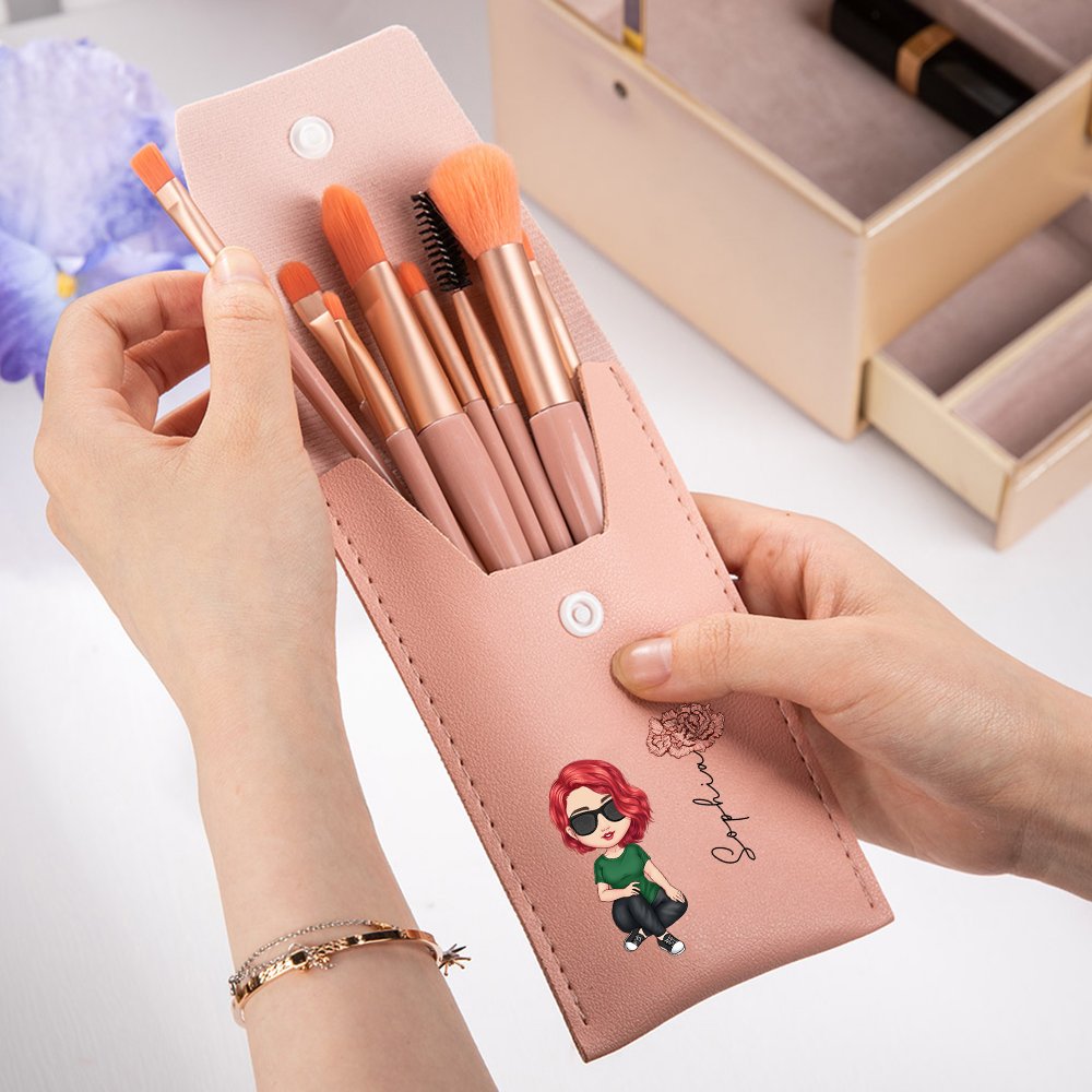 Personalisierte Namen-Kosmetiktasche mit Cartoon Figur 8 Stück Make-up-Pinsel Set