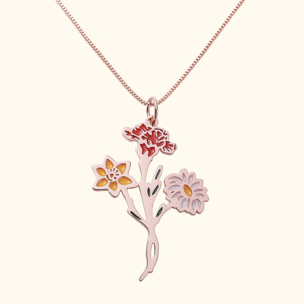 Collier à Personnaliser avec Bouquet de 1-7 Fleurs de Naissance Cadedau Anniversaire Fête des Mères pour Maman Grand-Mère