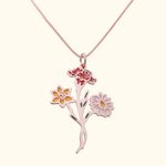 Personalized 1-7 Enamel Birth Flower Family Bouquet Pendant Necklace Birthday Mother's Day Gift for Mom Grandma