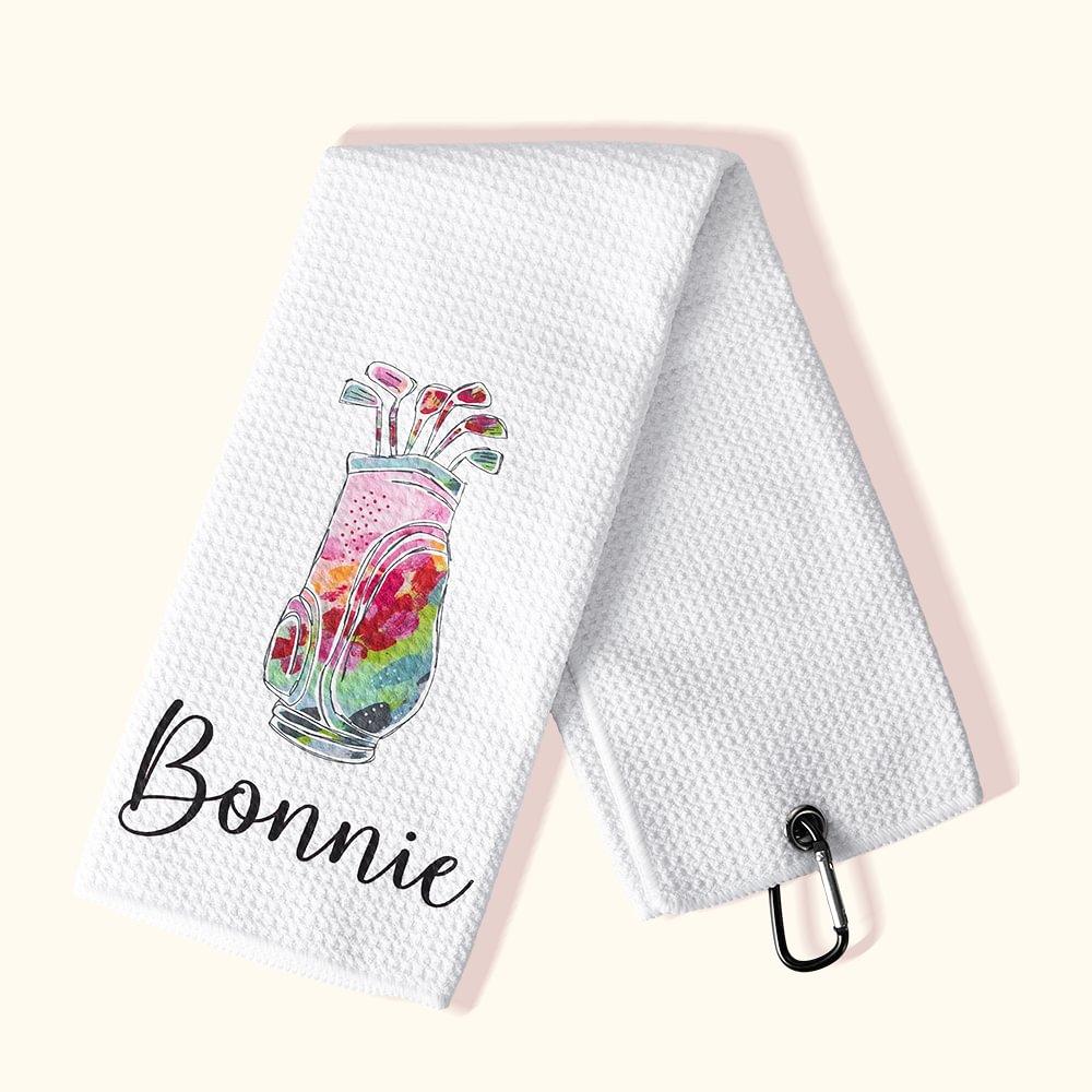 Serviette de Golf Gaufrée et Colorée Personnalisée de Nom Linge Absorbant avec Pince Suspendue Cadeau Anniversaire pour Amateurs de Golf