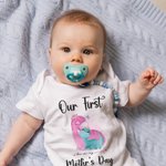 Personalized Our First Mother’s Day Dinosaur Baby Onesie and Mommy Matching T-Shirt with Names and Year Gift for Baby New Mom