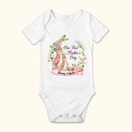 Personalized Our First Mother’s Day Peter Rabbit Bunny Floral Adult T-Shirt and Baby Onesie with Names Mother’s Day Gift for Baby New Mom