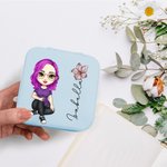 Personalized Cute Cartoon Women Girl Birth Flower Leather Jewelry Box with Name Portable Travel Accessory Birthday Mother's Day Gift for Her