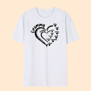Personalized Heart Design T-shirt Sweatshirt with 1-19 Children's Names Mother's Day Birthday Gift for Mom Grandma