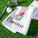 Personalized Colourful Golfing Clubs Golf Waffle Towel Absorb Sweat with Hanging Clip Name Birthday Gift for Golf Lovers