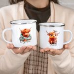 Tasse émaillée personnalisée Baby Highland Cow 10oz & Tumbler 14oz avec nom Cadeau d'anniversaire de pendaison de crémaillère pour les enfants Amoureu
