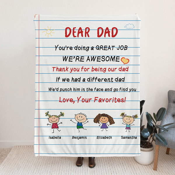 Personalized Daddy We Love You Always Forever Soft Blanket with Cute Characters Home Decoration Birthday Father's Day Gift for Dad Grandpa