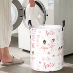 Panier à linge imperméable pour jouets personnalisé avec nom et poignée Cadeau d'anniversaire pour fille ballerine
