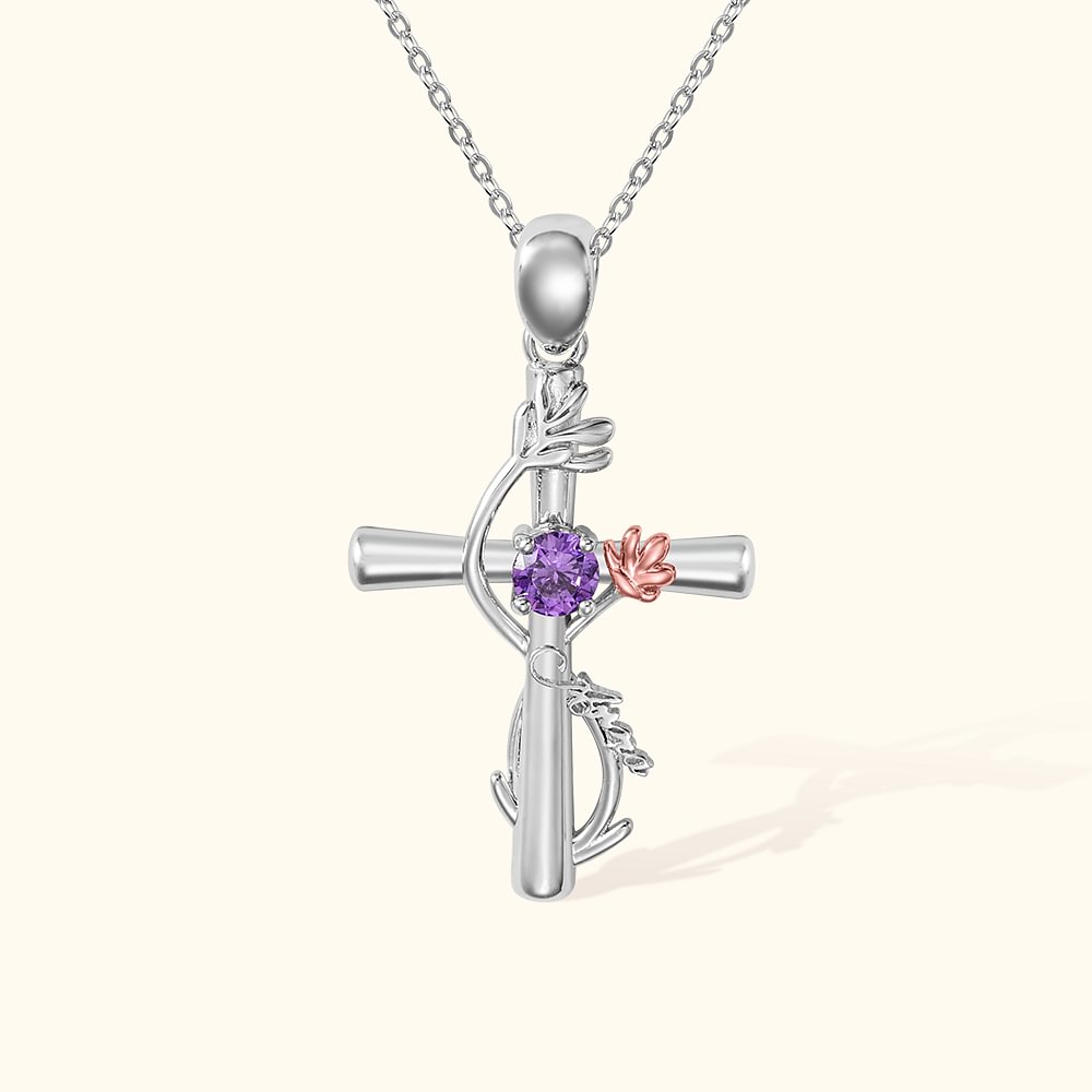 Collier Croix Personnalisé avec Fleur de Naissance et Nom Pendentif Religieux Bijoux Baptême Cadeau Anniversaire pour Femme Filles