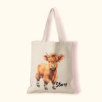 Personalized Highland Fluffy Cow Tote Bag with Name Canvas Shopper Bag Birthday Gift for Friend Family