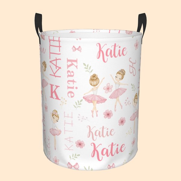Personalized Ballet Girl Waterproof Toy Storage Laundry Basket with Name and Handle Birthday Gift for Ballerina Girl