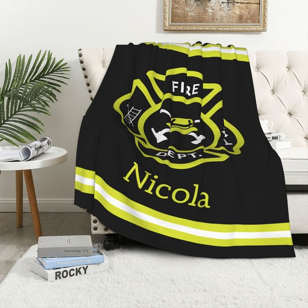 Personalisierte Feuerwehrdecke mit Namen und Thin Yellow Line Weiches Fleece Heimdekoration Geburtstagsgeschenk für Feuerwehrleute