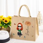 Personalized Cute Cartoon Women Girl Birth Flower Jute Tote Bag with Name Wedding Birthday Mother's Day Gift for Her