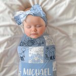 Personalized Cute Bear Name Swaddle Wrap with Bow Baby Shower Birthday Gift for New Born Baby