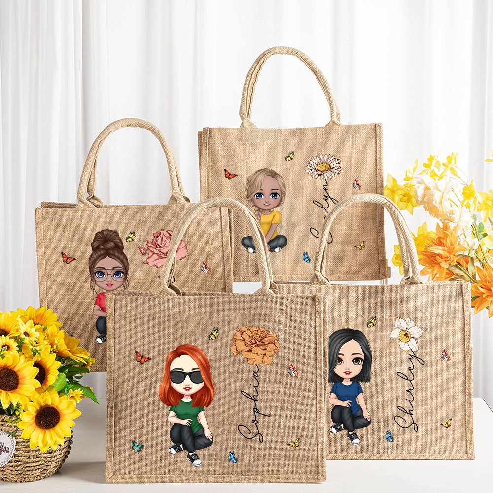 Personalisierte Cartoon-Figur Jute Tragetasche Geschenk für Mama