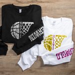 Gepersonaliseerd Imitatie Pailletten Half Basketbal & Half Hoepel T-shirt Sweatshirt Hoodie met Naam en Nummer Verjaardag Game Day Gift voor Basketbal