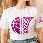 Gepersonaliseerd Imitatie Pailletten Half Basketbal & Half Hoepel T-shirt Sweatshirt Hoodie met Naam en Nummer Verjaardag Game Day Gift voor Basketbal