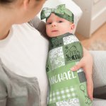 Personalized Cute Bear Name Swaddle Wrap with Bow Baby Shower Birthday Gift for New Born Baby