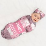 Personalized Cute Bear Name Swaddle Wrap with Bow Baby Shower Birthday Gift for New Born Baby