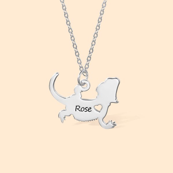 Grabado Personalizado Dragón Barbudo Mascota Lagarto Colgante Collar Cumpleaños Aniversario Regalo para los amantes del lagarto