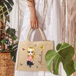 Bolso de yute personalizado con bonito dibujo de mujer o niña y flor de nacimiento con nombre regalo de cumpleaños o el Día de la Madre para ella