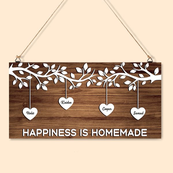 Personalised Family Tree Wooden Sign with 1-12 Heart Names Wall Art Decoration Mother's Day Anniversary Gift for Family