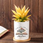 Personalised Ceramic Spring Boho Wildflowers Name Plant Pot with Bamboo Tray Appreciation Back to School Gift for Teacher