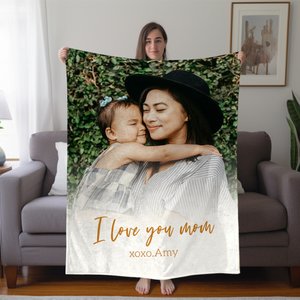 Personalised Character Photo Soft Blanket with Text Mother's Day Baby Shower Gift for Family