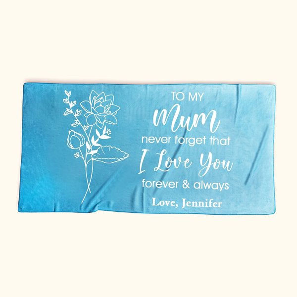 Personalisierte Ich liebe dich für immer Strandtuch mit Geburt Blume und Name Sommer Accessoire Muttertag Geschenk für Mama