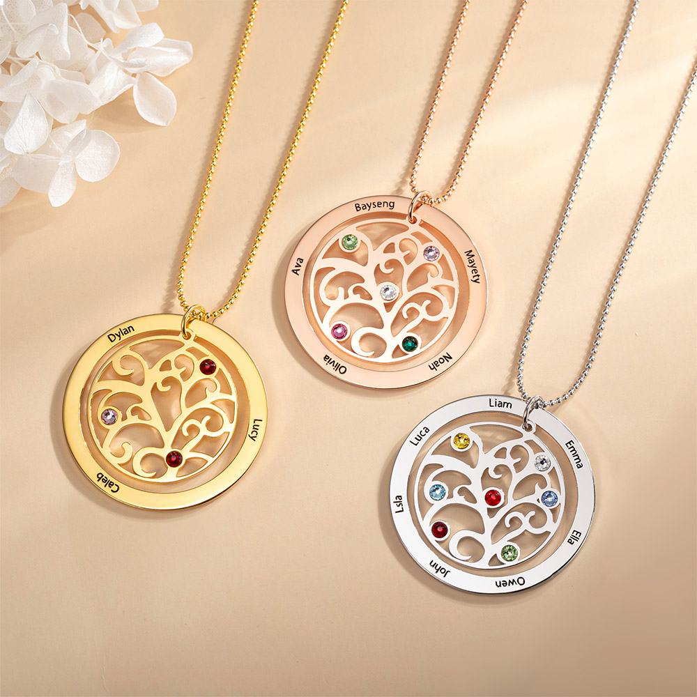 Gift for Mum Family Names Birthstone Necklace