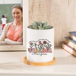 Personalised Ceramic Spring Boho Wildflowers Name Plant Pot with Bamboo Tray Appreciation Back to School Gift for Teacher