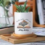 Personalised Ceramic Spring Boho Wildflowers Name Plant Pot with Bamboo Tray Appreciation Back to School Gift for Teacher