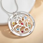 Personalized Family Tree Birthstone Necklace with Engraved Kid's Name Mother's Day Birthday Gift for Her