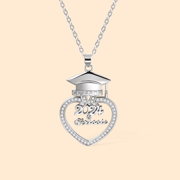 Personalized Graduation Cap Heart Zircon Necklace with Name for Class of 2024 Graduation Gift for Her