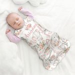 Gepersonaliseerde bloemige schattige olifant mouwloze slaapzak met rits met initiaal en naam verjaardagscadeau voor pasgeboren baby's
