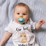 Personalised Cute Deer Our First Mother's Day 100% Cotton Mom and Baby Matching Shirt with Names Mother's Day Gift for New Mom Baby