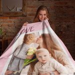 Gepersonaliseerde Love Kleurrijke 1 - 4 Foto's Collage Zachte Deken met Tekst Verjaardag Moederdag Cadeau voor Familie