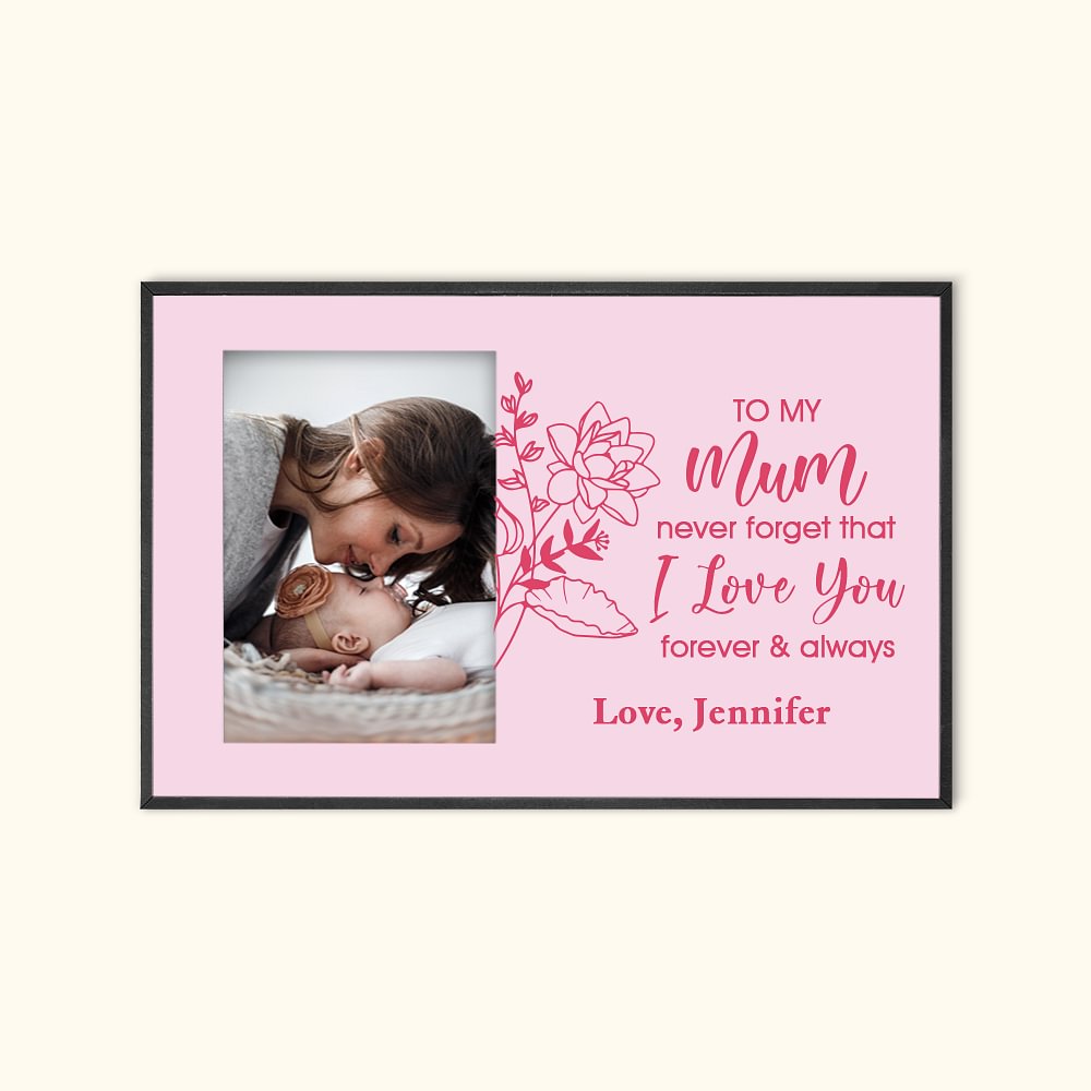Cadre photo personnalisé avec fleur de naissance colorée I Love You Forever & Always avec nom Cadeau de fête des mères pour elle