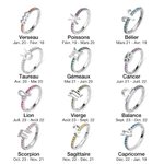 Bague d'Argent Personnalisée avec Pierre de Naissance et Signe du Zodiaque Cadeau Anniversaire Fête des Mères pour Femme