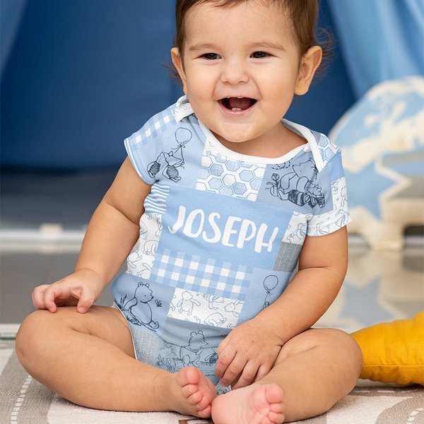 Personalized Classic Winnie the Pooh Theme Cotton Baby Onesie with Name Baby Shower Gift for Newborn
