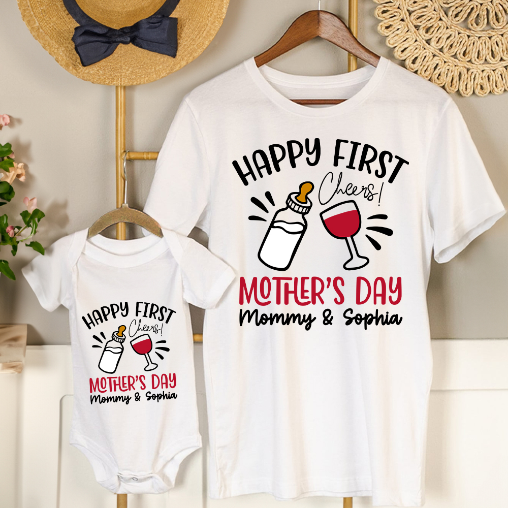 Personalized Cheers Happy First Mother’s Day 100% Cotton Baby Onesie ...