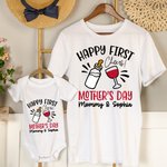 Personalized Cheers Happy First Mother’s Day 100% Cotton Baby Onesie with Name Mother's Day Gift For Mom Baby